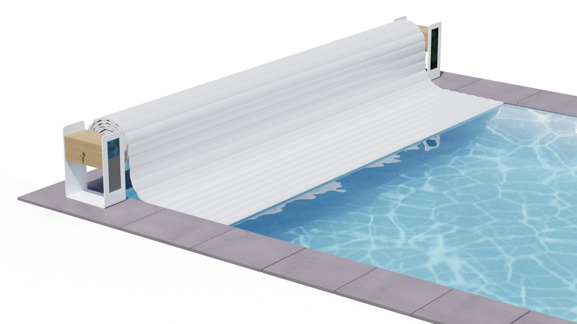 Volet de piscine hors sol, enrouleur en bout de bassin